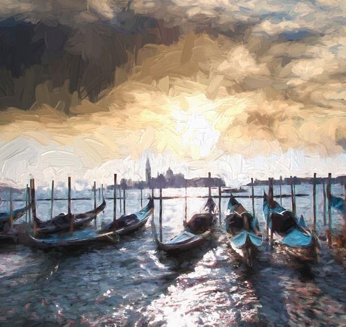 威尼斯小艇上的风景图片（威尼斯小艇的图画）